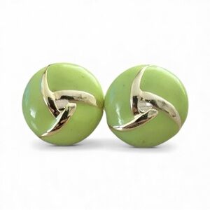 Vintage Gold and Green Swirl Clip On Earrings